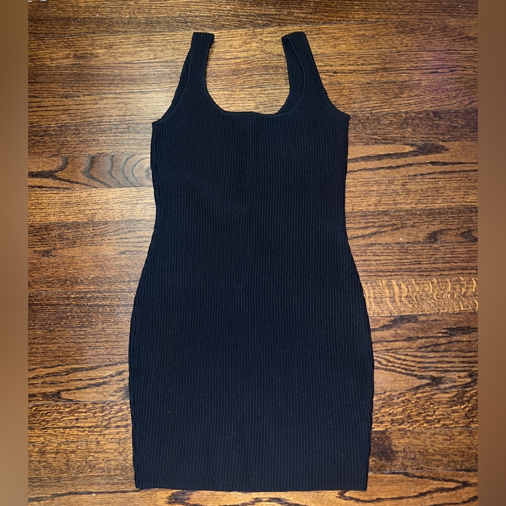 Princess Polly Ribbed Black Mini Dress - S/M Zipper on Side